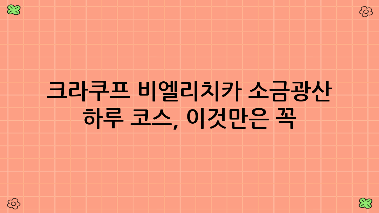 크라쿠프 비엘리치카 소금광산 하루 코스, 이것만은 꼭! (필수 팁)