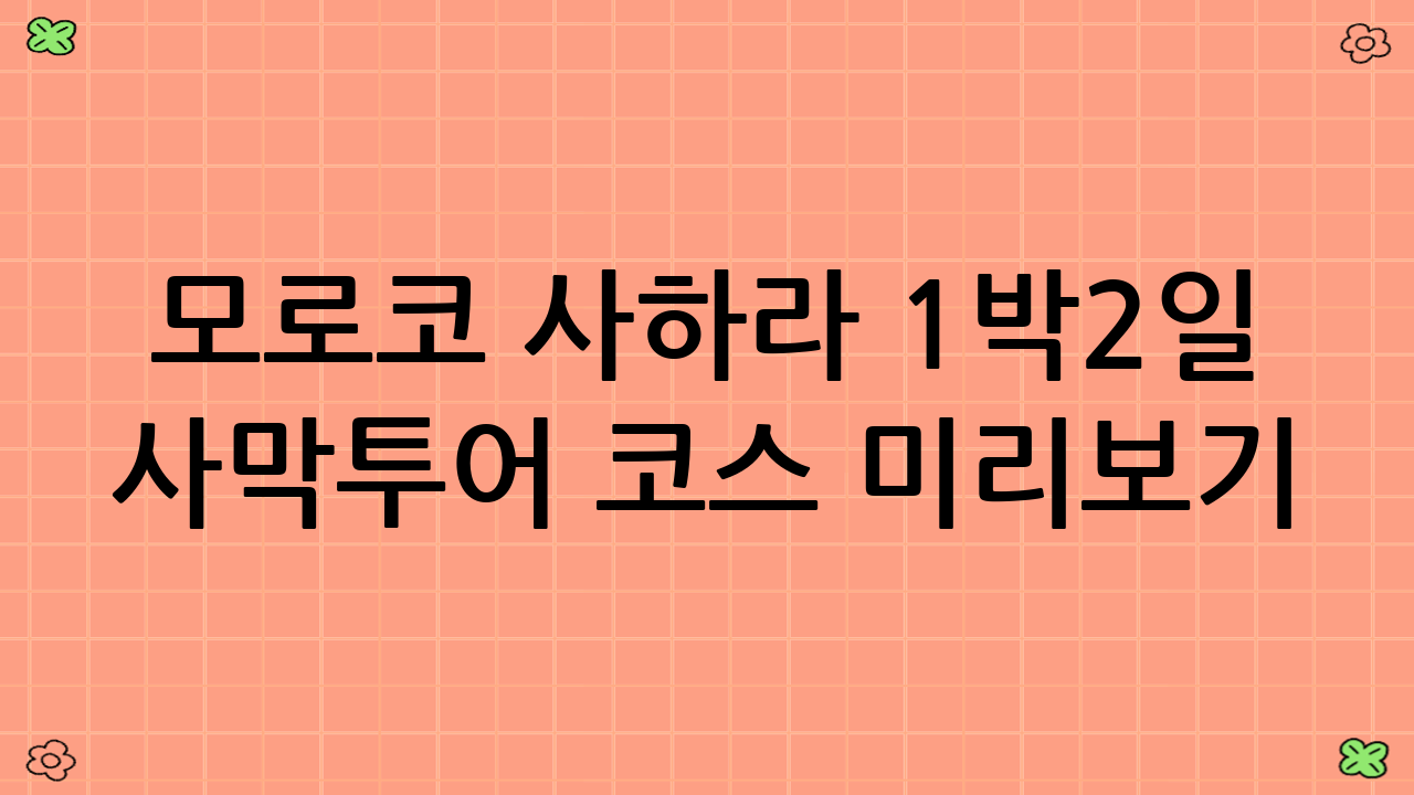 모로코 사하라 1박2일 사막투어 코스 미리보기 (2025년 9월 기준)