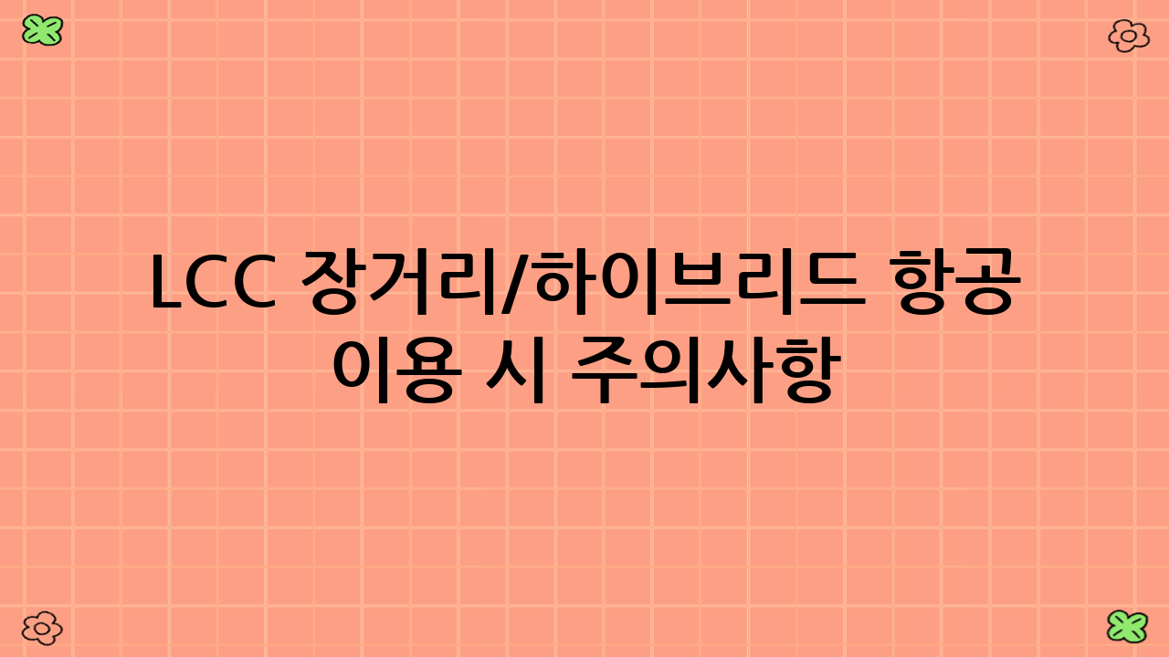 LCC 장거리/하이브리드 항공 이용 시 주의사항