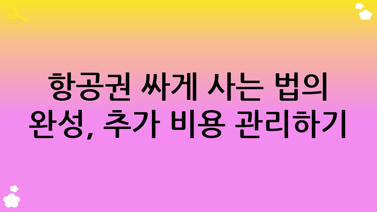 항공권 싸게 사는 법의 완성, 추가 비용 관리하기