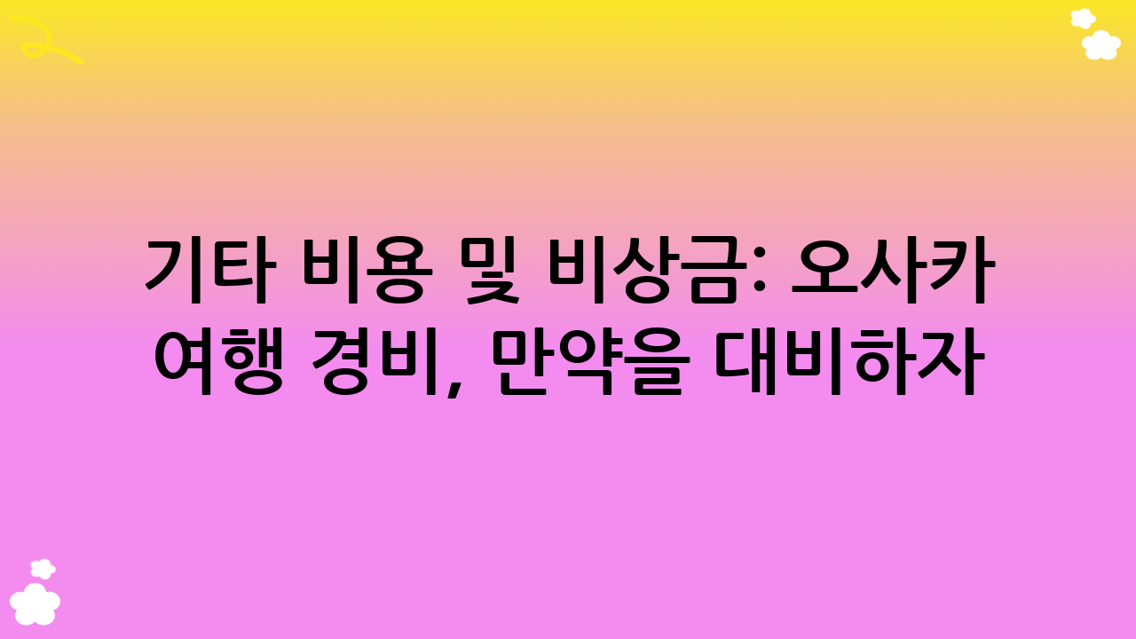 기타 비용 및 비상금: 오사카 여행 경비, 만약을 대비하자